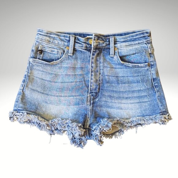 Kancan Light Wash Distressed Denim Cutoff Shorts Size 28 Stretchy - Picture 1 of 3